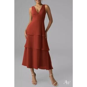 AW BRIDAL 6 S rust red Elissa prom bridesmaid party formal midi dress NEW b79